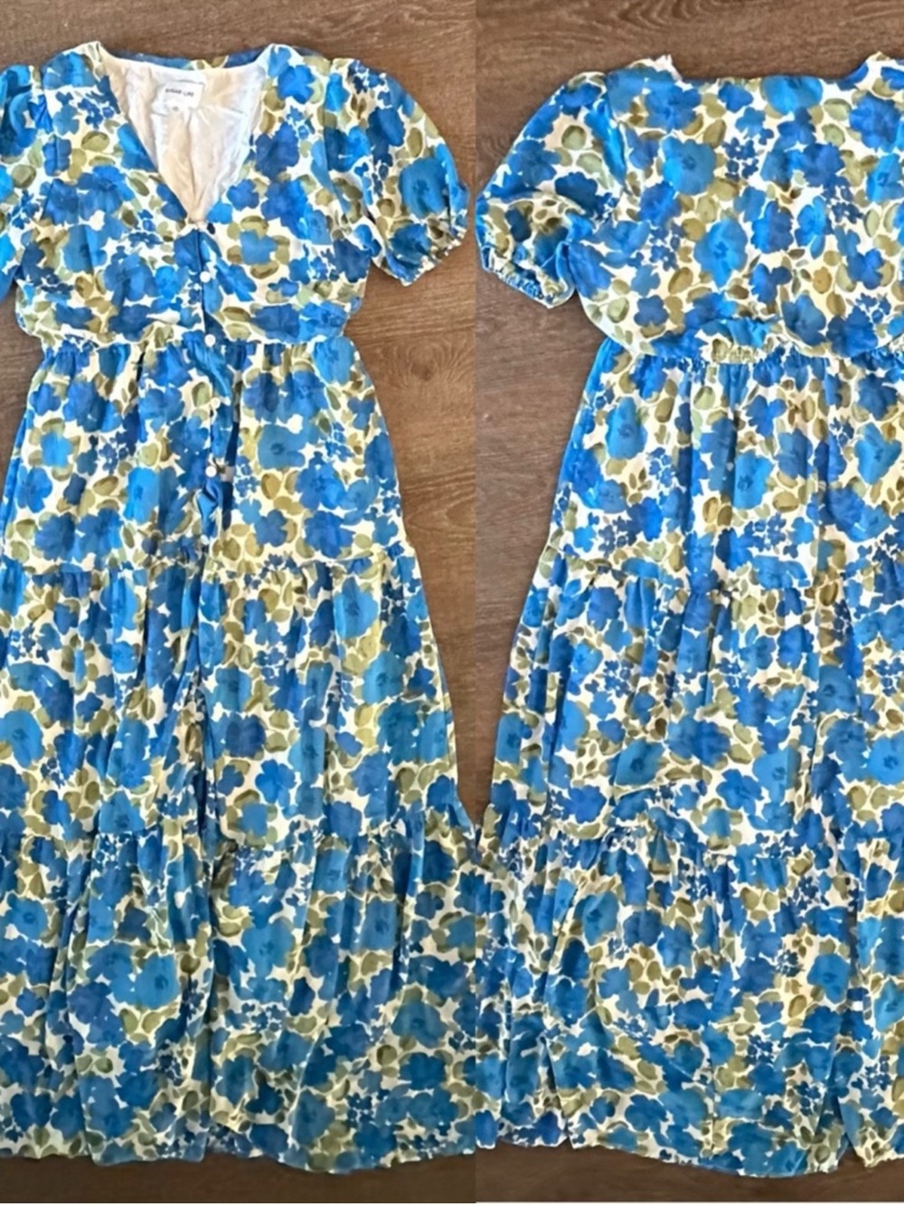 Sugar + Lips Floral Midi Dress Size
XS X-Small Blue Green puff Sleeve - Picture 4 of 9